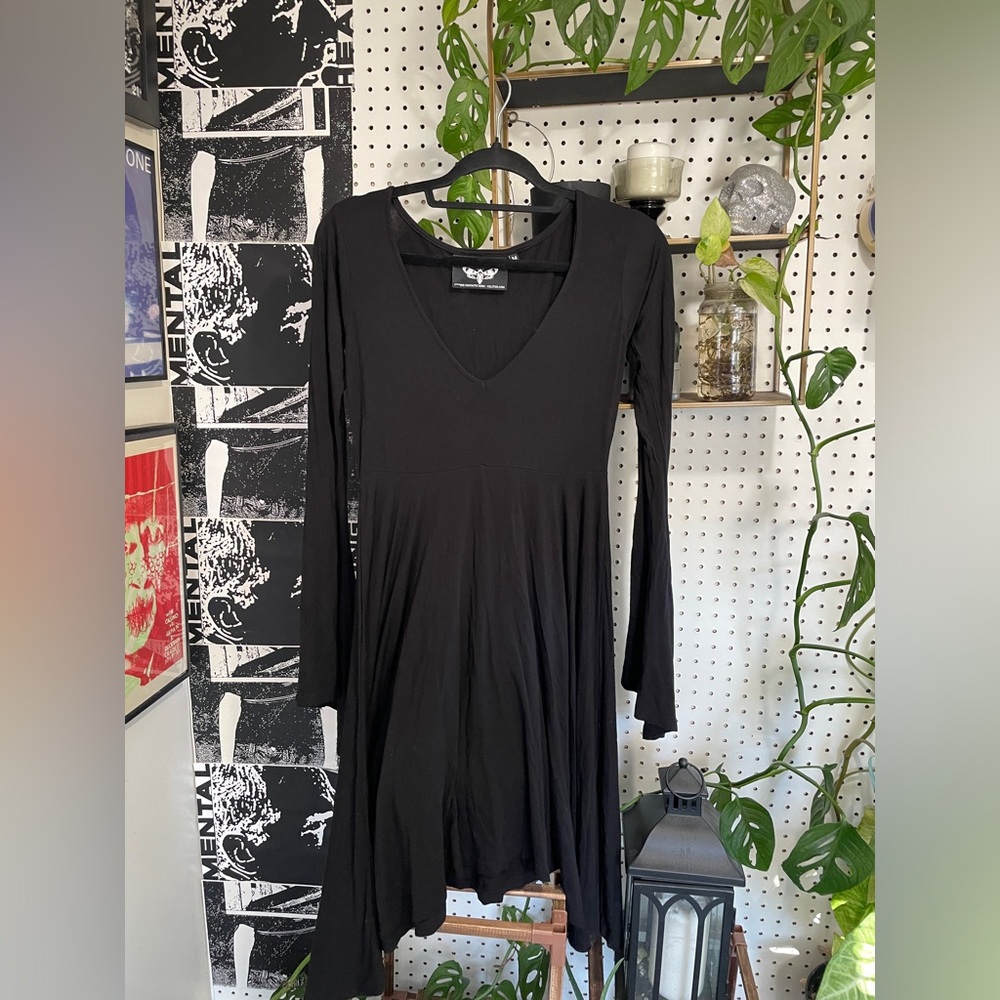 Black Killstar witchy bell sleeve V-Neck A-Line Dress